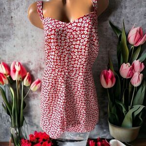 Strappy Plus Romper l Red w/ White & Blue Pattern l Side-Zip l EUC